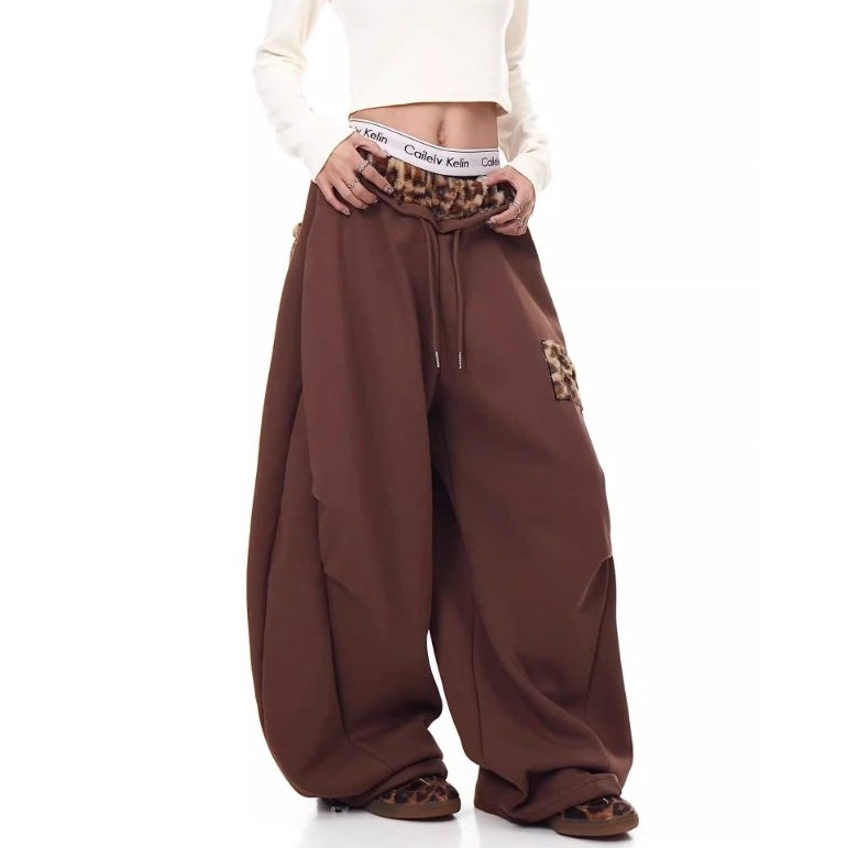 Leopard Patchwork Loose Sweat Pants MW10390
