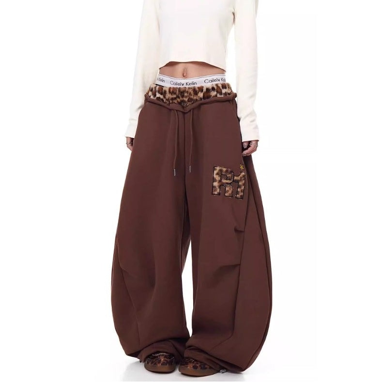 Leopard Patchwork Loose Sweat Pants MW10390