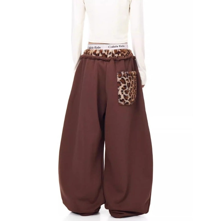 Leopard Patchwork Loose Sweat Pants MW10390