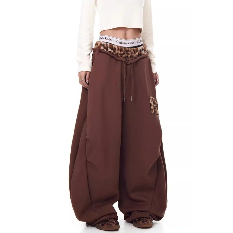 Leopard Patchwork Loose Sweat Pants MW10390