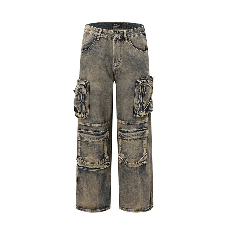 Washed Distressed Street Design Cargo Jeans MW9492