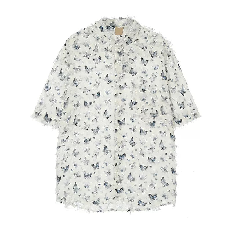 Butterfly Print Feather Touch Short-sleeved Shirt HG7067