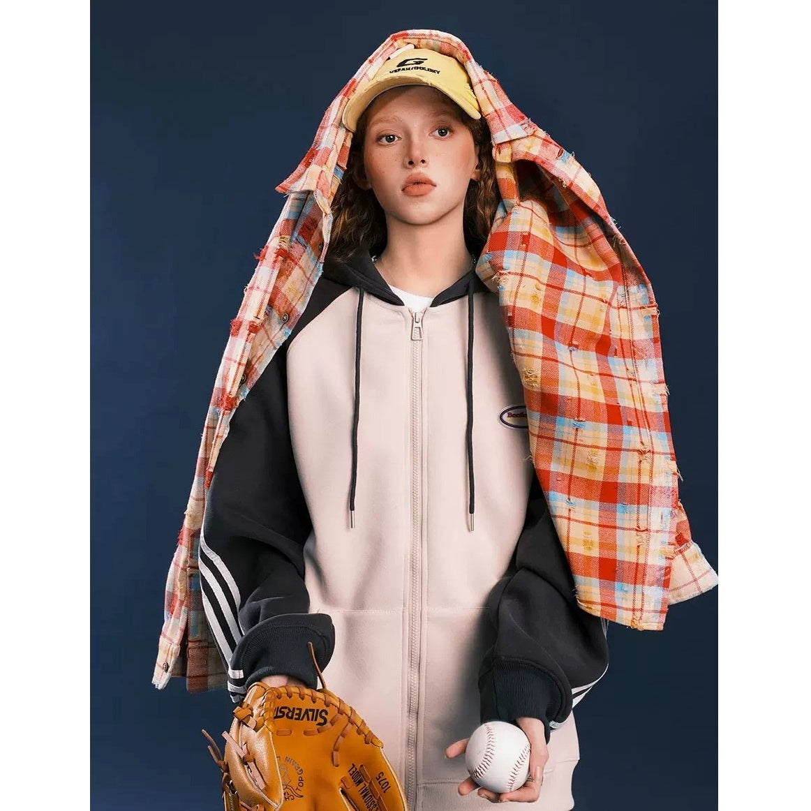 Patchwork Color Line Sleeve Sweat Parka BT7023