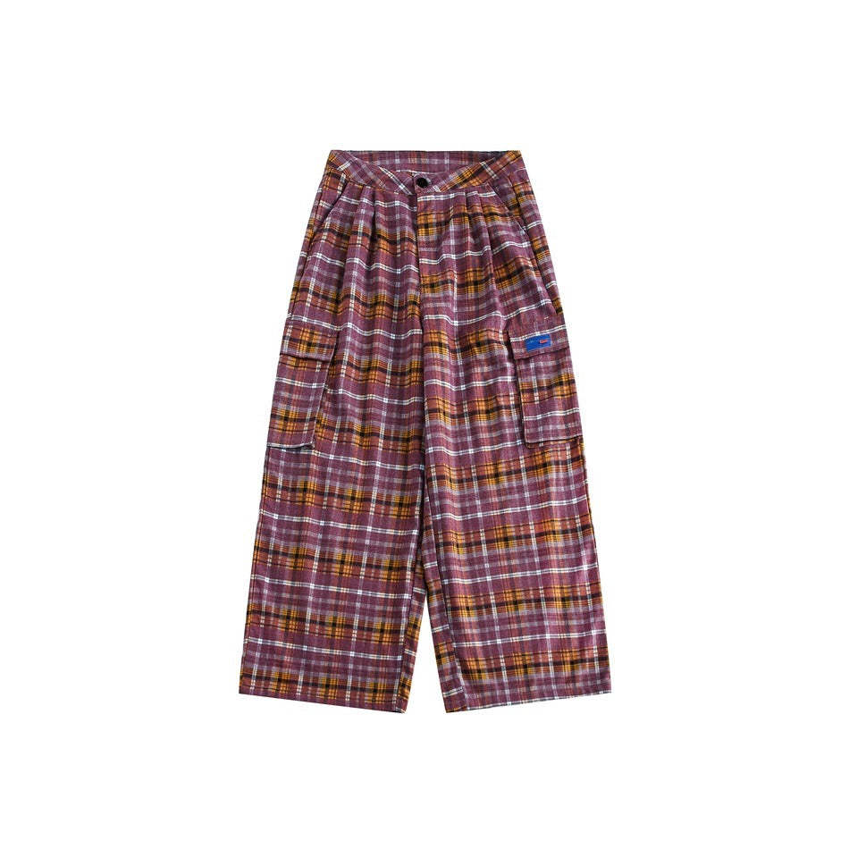 Loose Straight Plaid Casual Cargo Pants SP7008