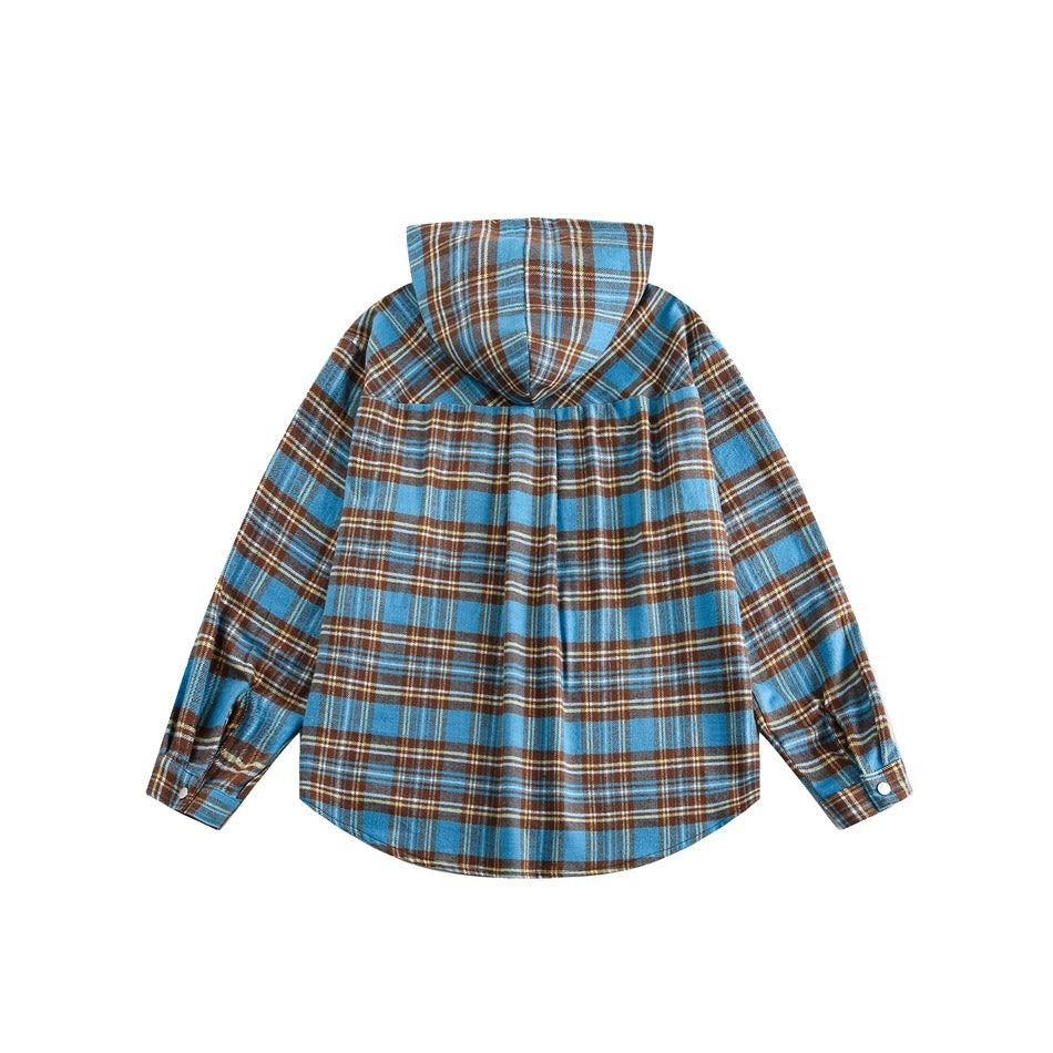 Retro Hooded Plaid Casual Shirt BX004