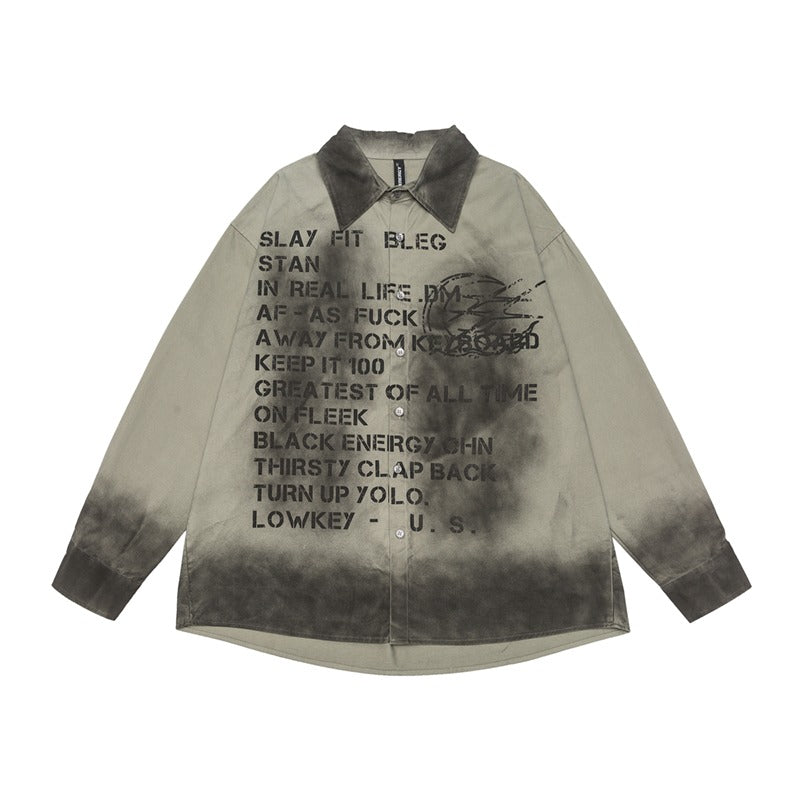 Dirty Old Word Print Long Sleeve Shirt MW9619