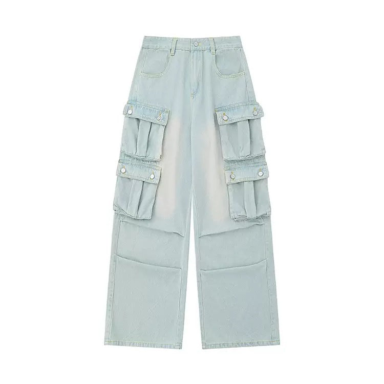 Three-dimensional Multi-pocket Wide-leg Jeans RH018