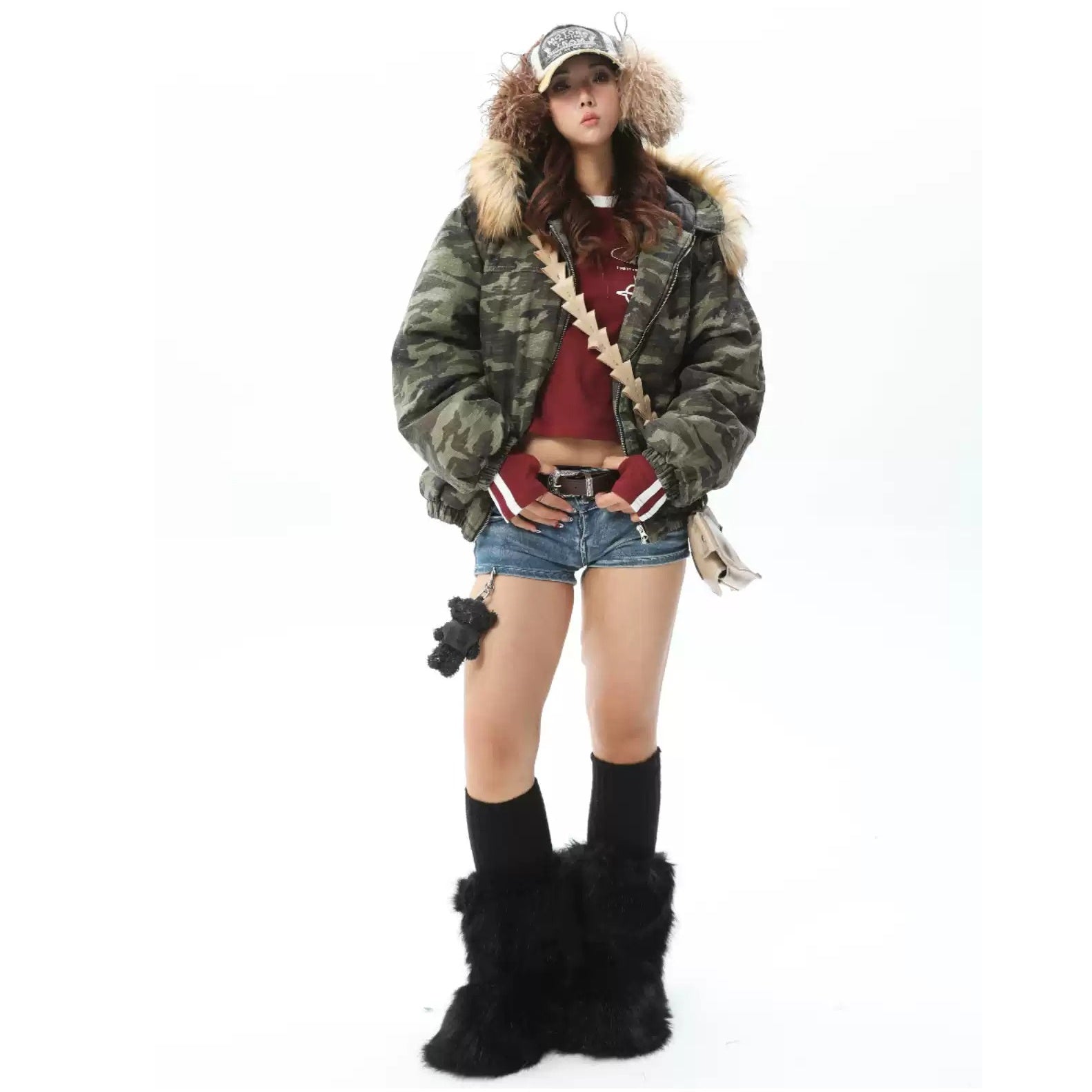 Camouflage Fur Collar Hooded Padded N2B Jacket XO007