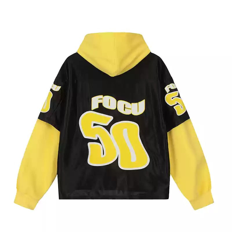 Fake Layered Sports Style Hoodie MW9626