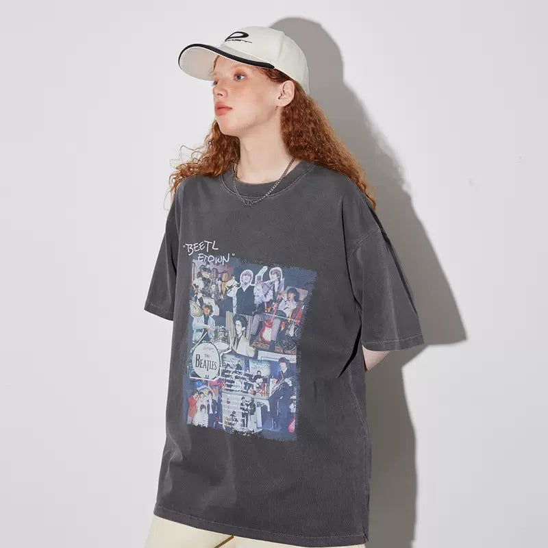 Musician Print Wash Loose T-shirt BT7013