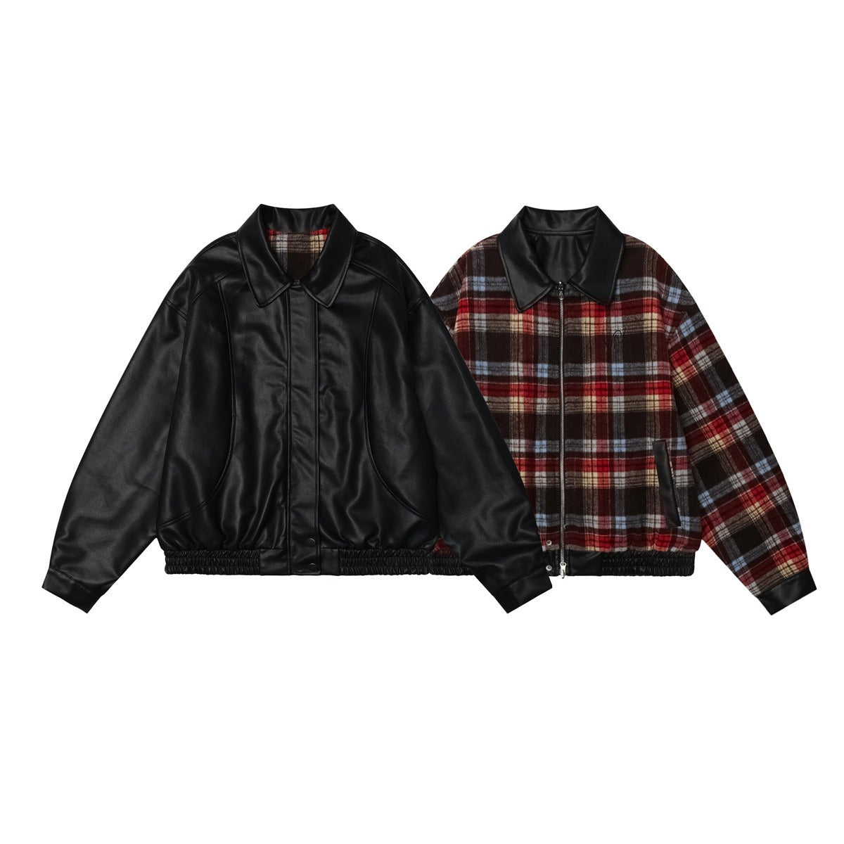 Retro Plaid Reversible Leather Jacket MW9627