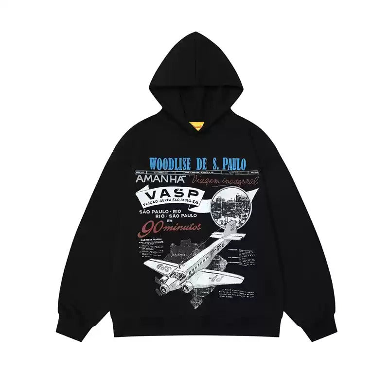 Airplane Graffiti Print Distressed Hoodie HG7178