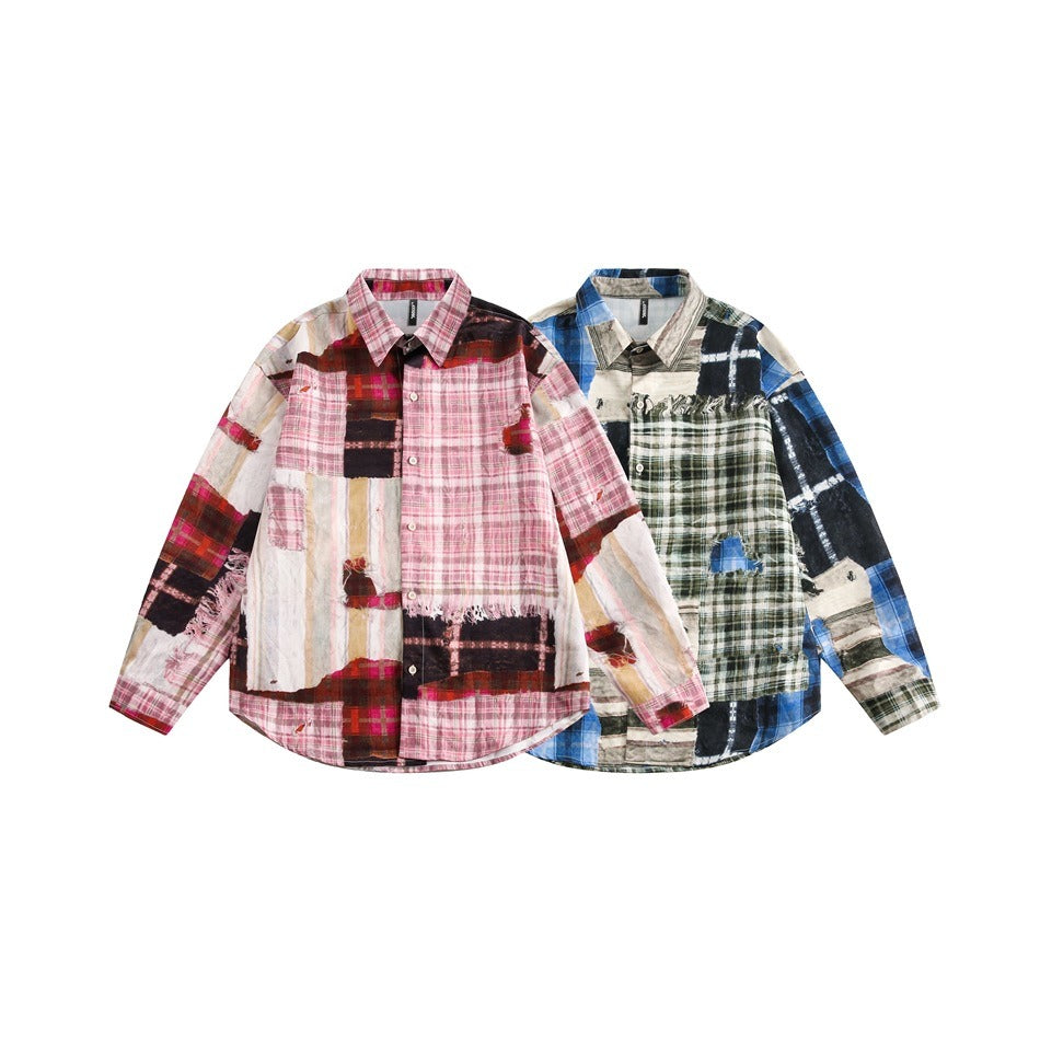 Irregular Plaid Long Sleeve Shirt BX009