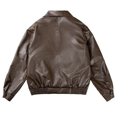 Vintage Patch PU Leather Jacket EZ138