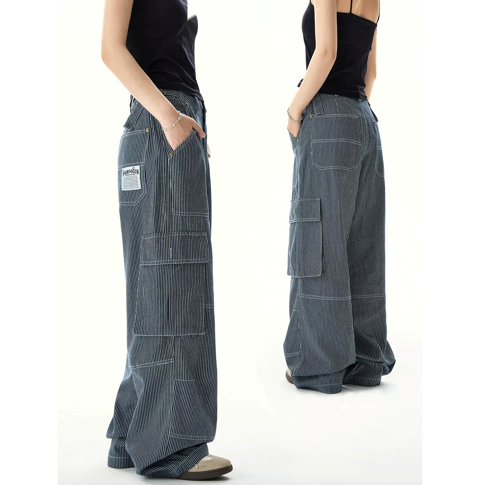 Retro Hickory Stripe Loose Cargo Pants HG7137