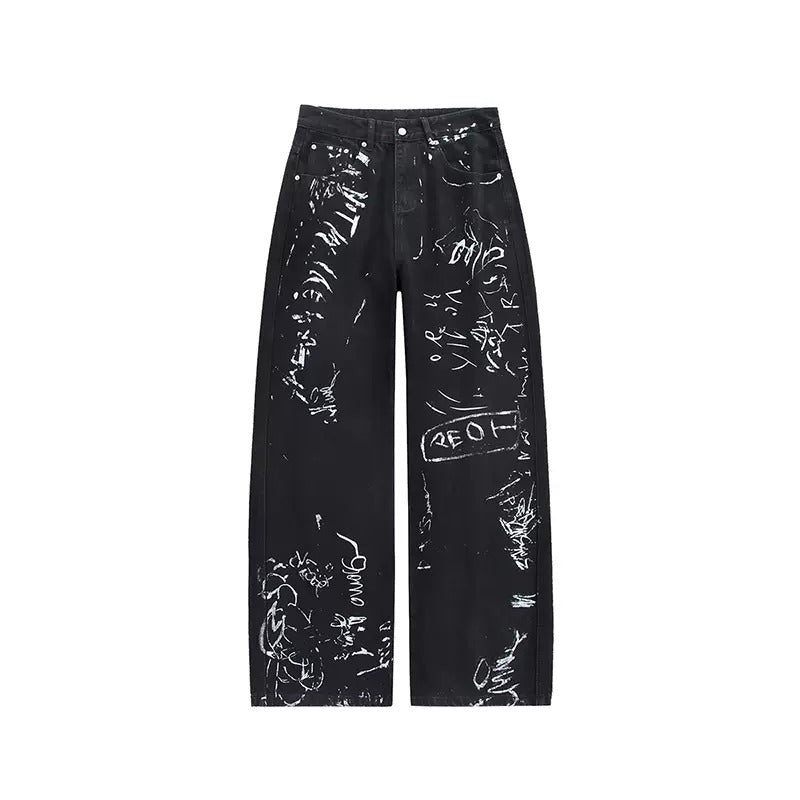 Street Graffiti Print Loose Straight Jeans ND1007