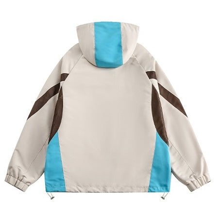 Contrasting Patchwork Hood Cycling Jacket EZ137