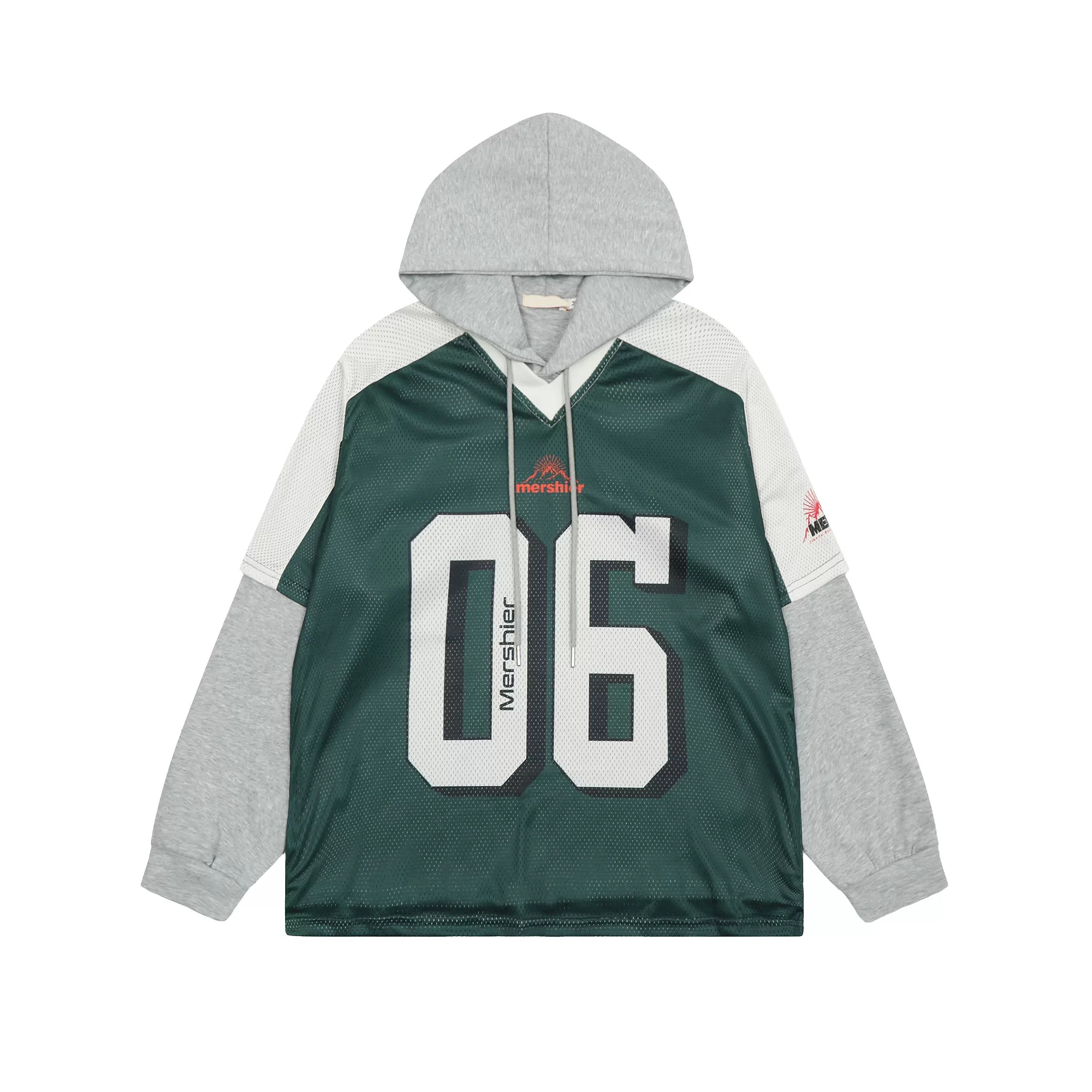 Vintage Fake Layered Sporty Hooded Pullover MW9333