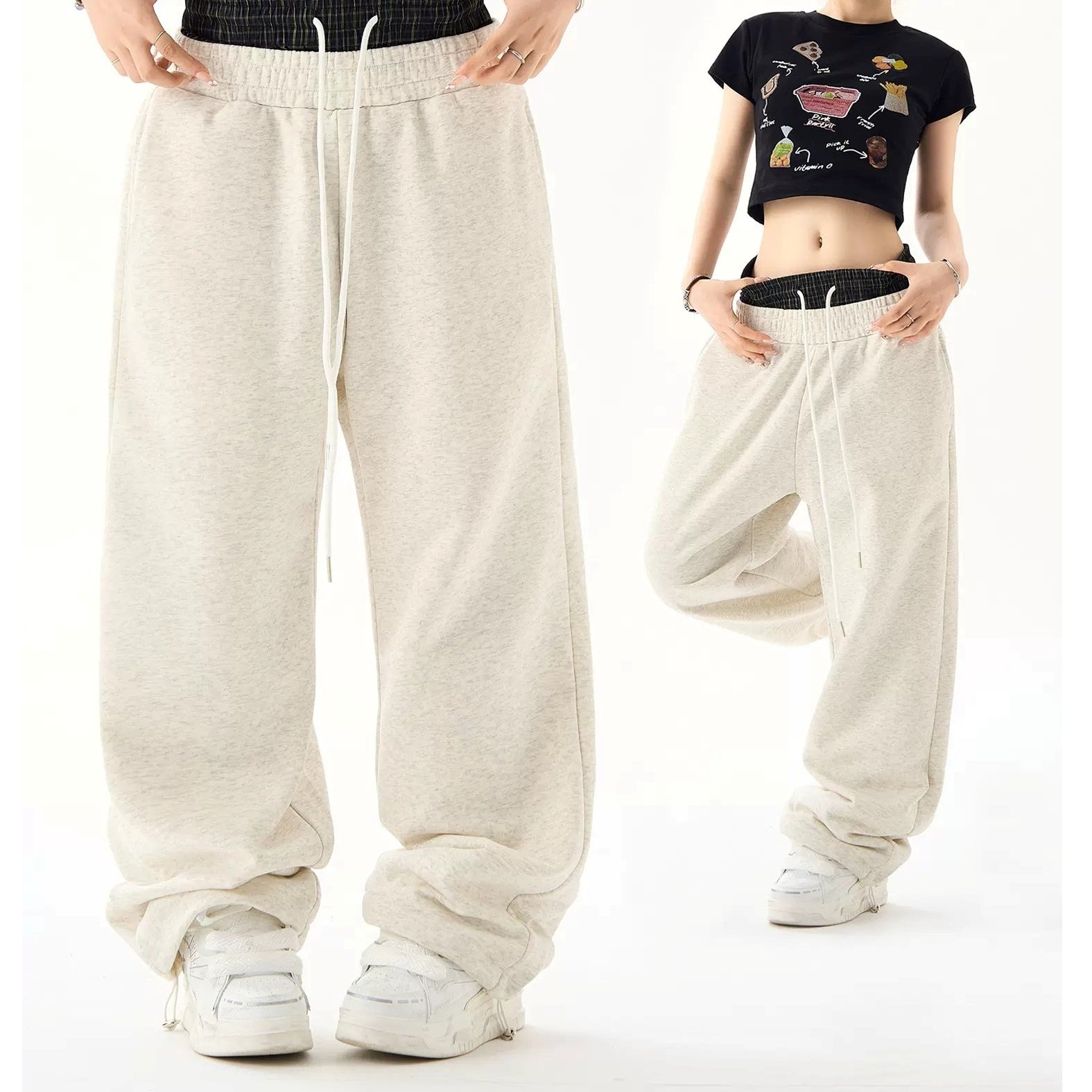 Double-waisted Stitched Straight Loose Sweatpants HG7161