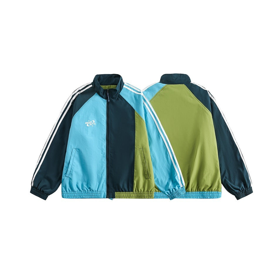 Color-Blocked Stand Collar Track Jacket BX008