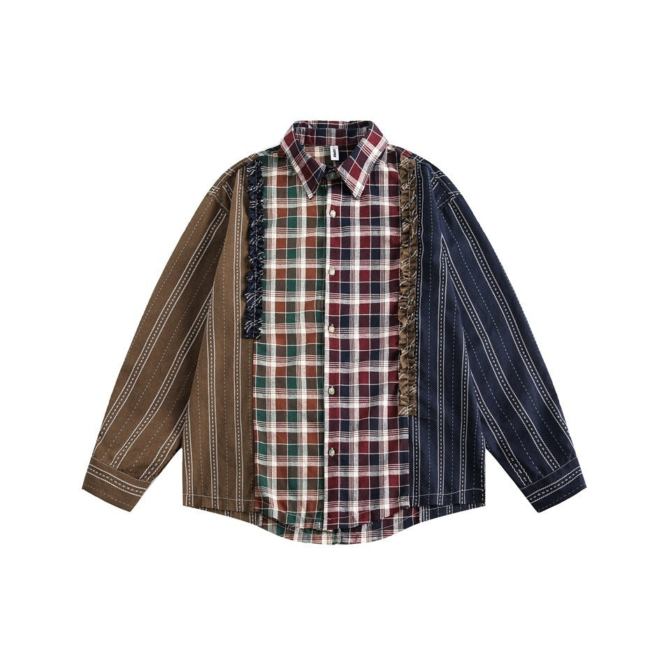 Patchwork Checked Frill Shirt SP7009