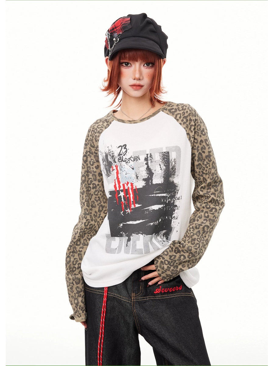 レオパードスリーブ ヴィンテージプリントTシャツ MW10424