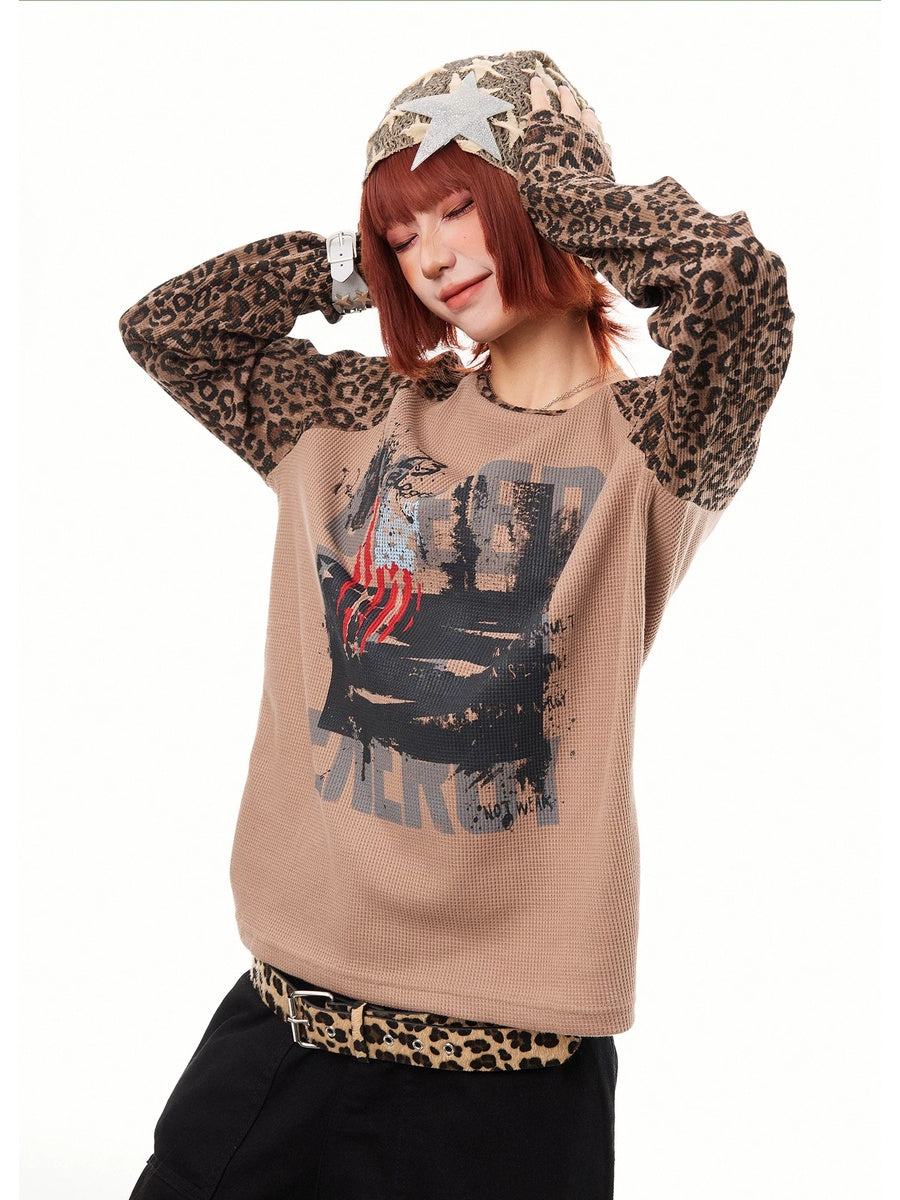 レオパードスリーブ ヴィンテージプリントTシャツ MW10424