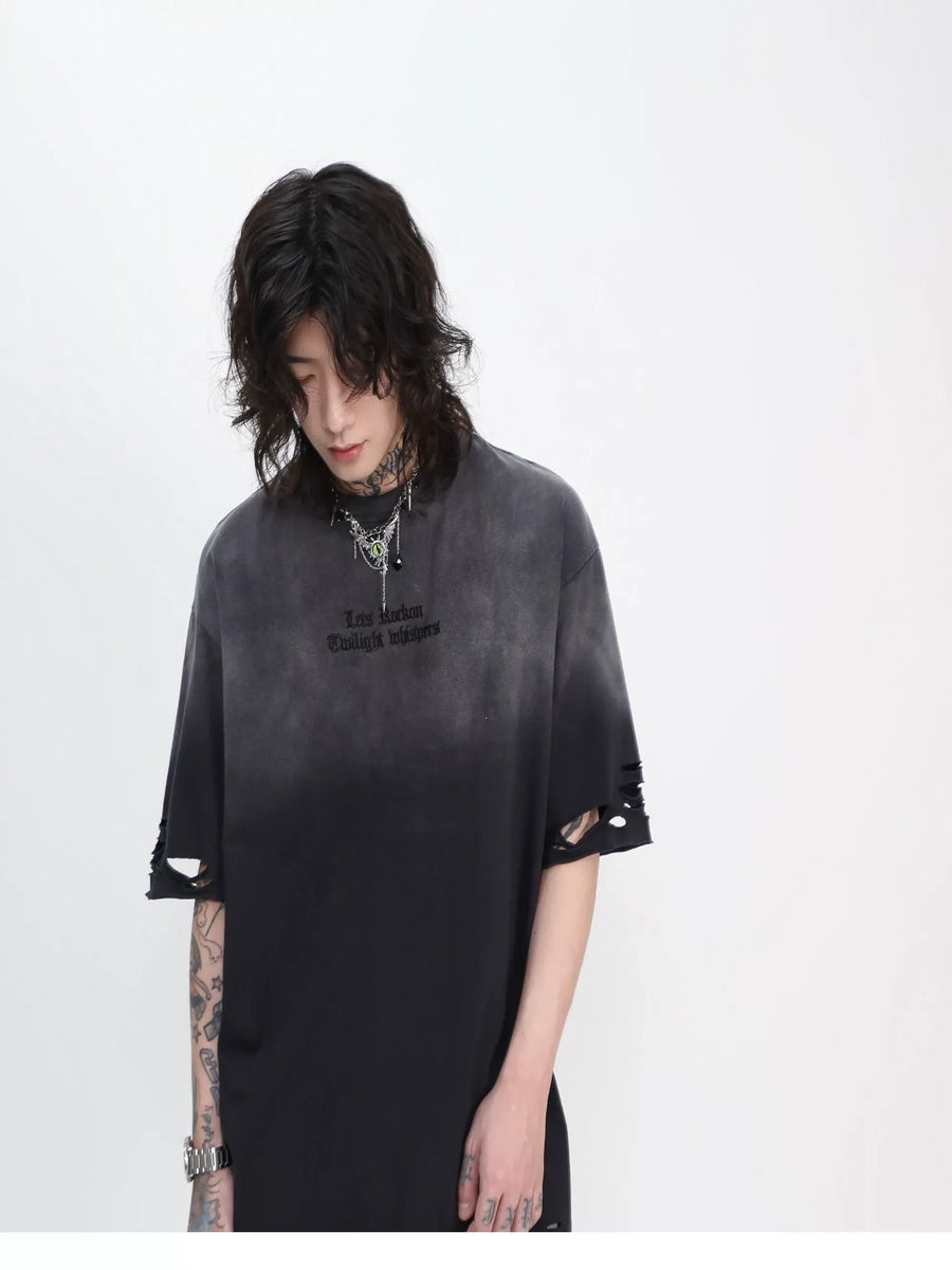 ウォッシュグラデーションダメージ刺繍Tシャツ MW10397