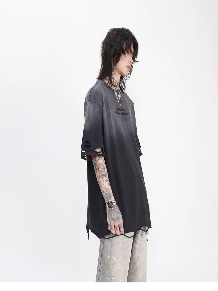ウォッシュグラデーションダメージ刺繍Tシャツ MW10397