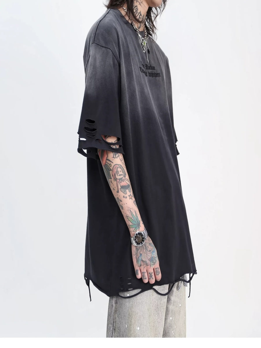 ウォッシュグラデーションダメージ刺繍Tシャツ MW10397