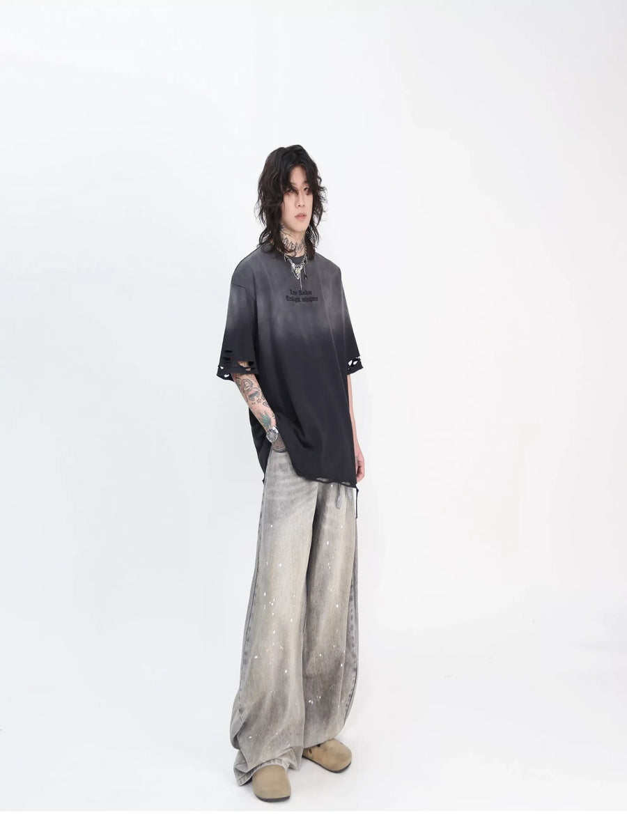 ウォッシュグラデーションダメージ刺繍Tシャツ MW10397