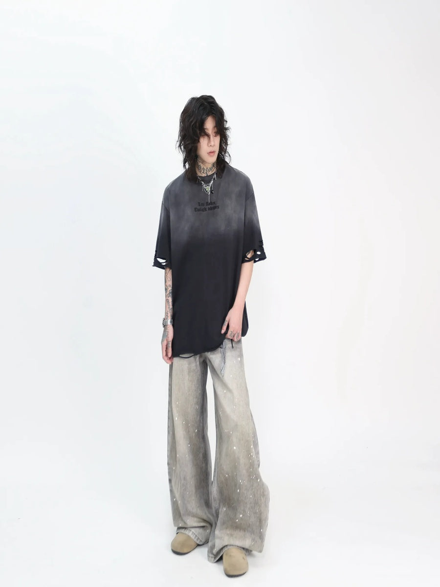 ウォッシュグラデーションダメージ刺繍Tシャツ MW10397