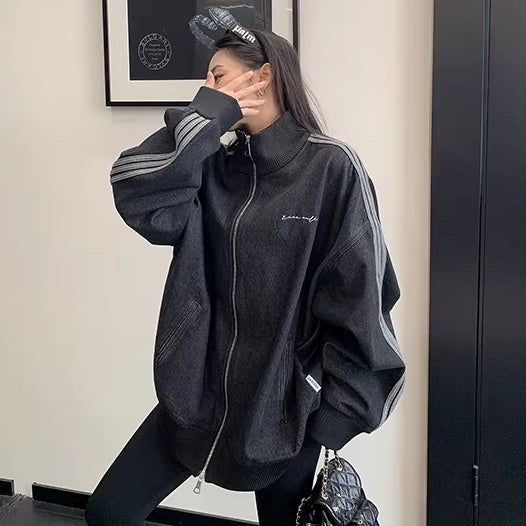 Stand Collar Denim Zip Jacket OS2081