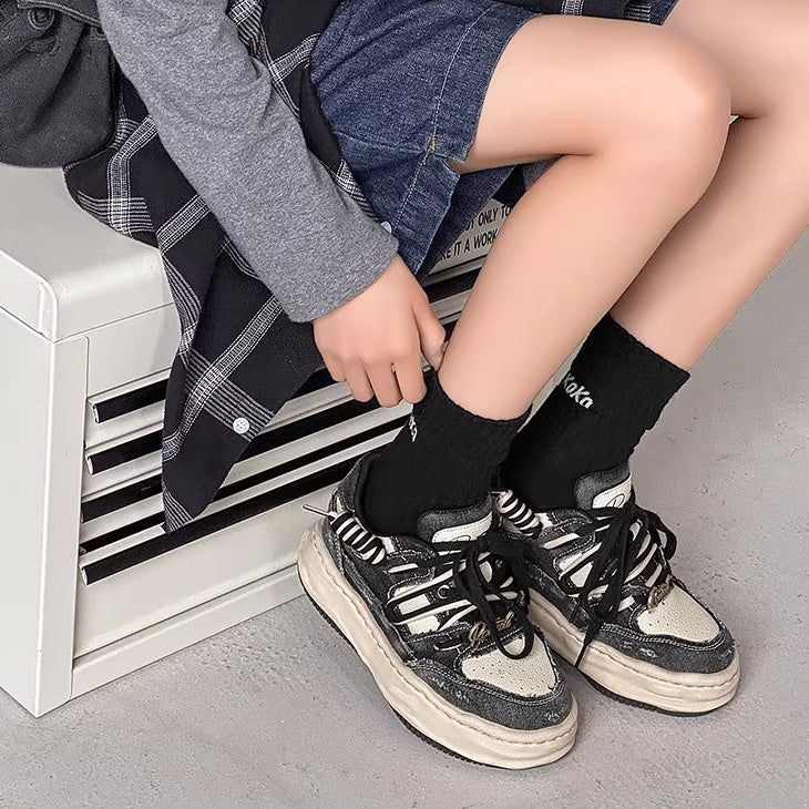 Washed Canvas Invisible Heightened Thick-soled Sneaker FG2002