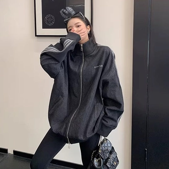 Stand Collar Denim Zip Jacket OS2081