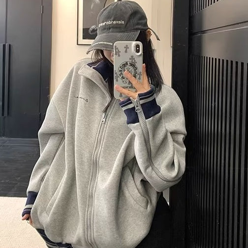 Zipper Accent Stand Collar Sweat Jacket OS2083
