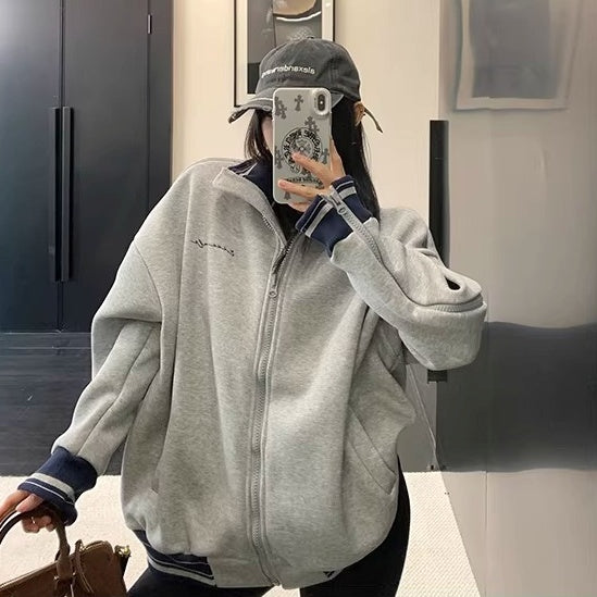 Zipper Accent Stand Collar Sweat Jacket OS2083
