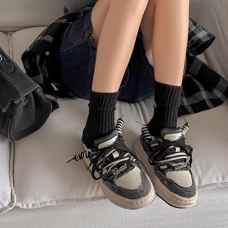 Washed Canvas Invisible Heightened Thick-soled Sneaker FG2002