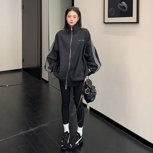 Stand Collar Denim Zip Jacket OS2081