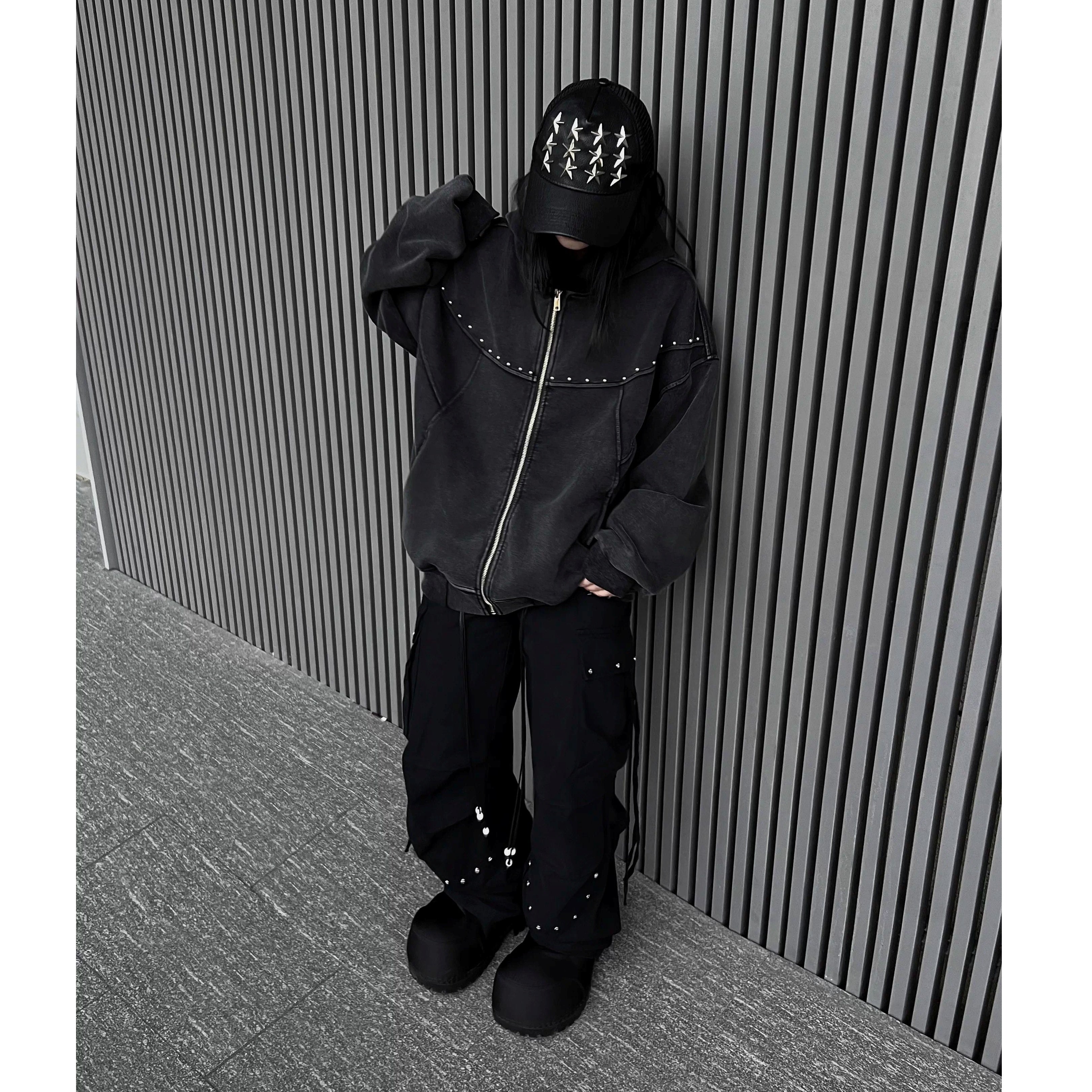 Studded Design Washed Hooded Sweat MW10346