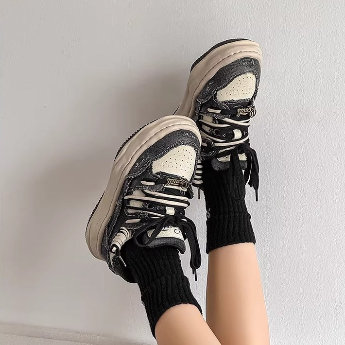 Washed Canvas Invisible Heightened Thick-soled Sneaker FG2002