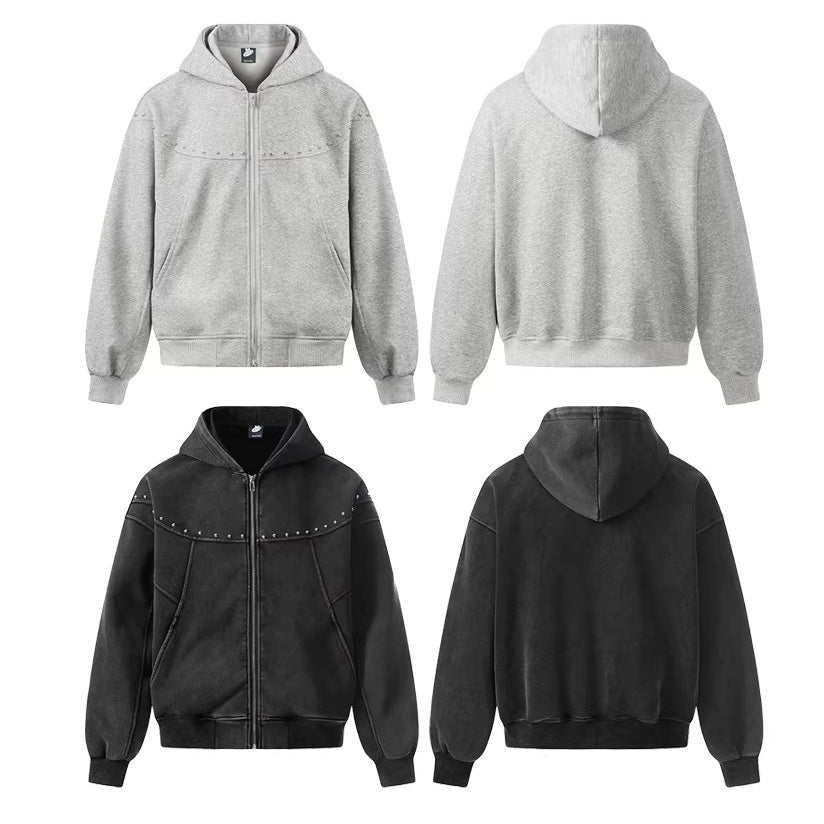 Studded Design Washed Hooded Sweat MW10346