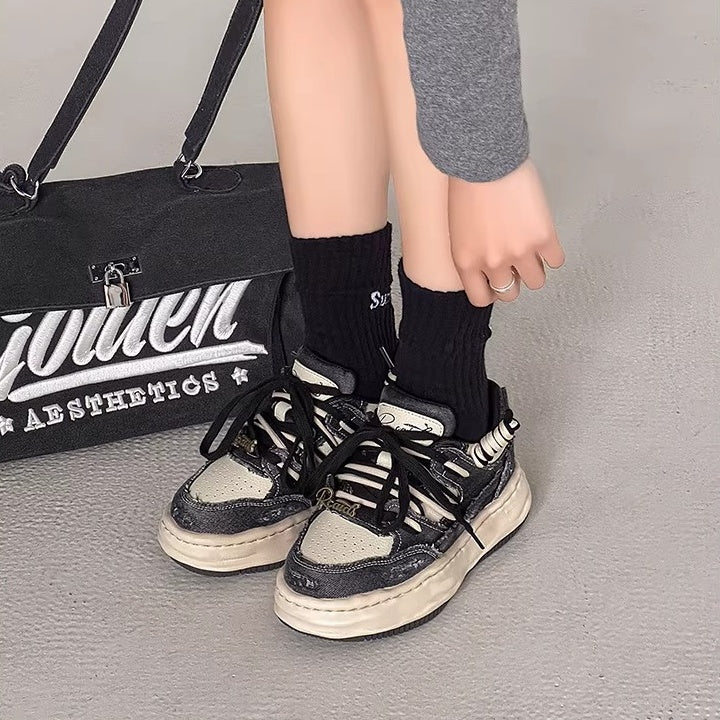 Washed Canvas Invisible Heightened Thick-soled Sneaker FG2002