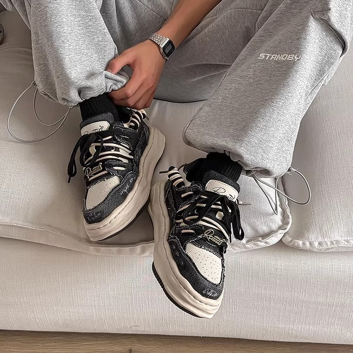 Washed Canvas Invisible Heightened Thick-soled Sneaker FG2002