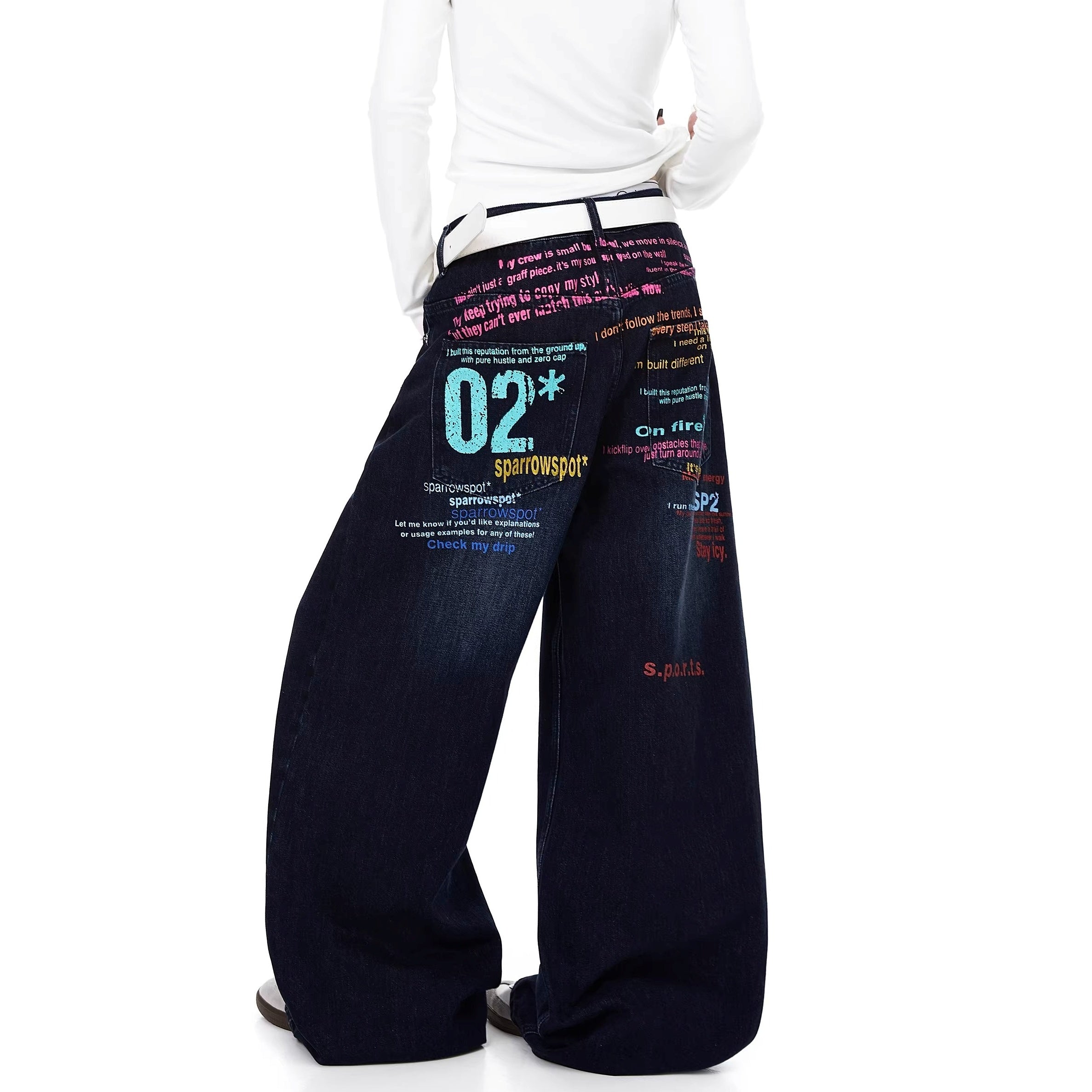 Graffiti Color Letter Print Buggy Jeans BK7070