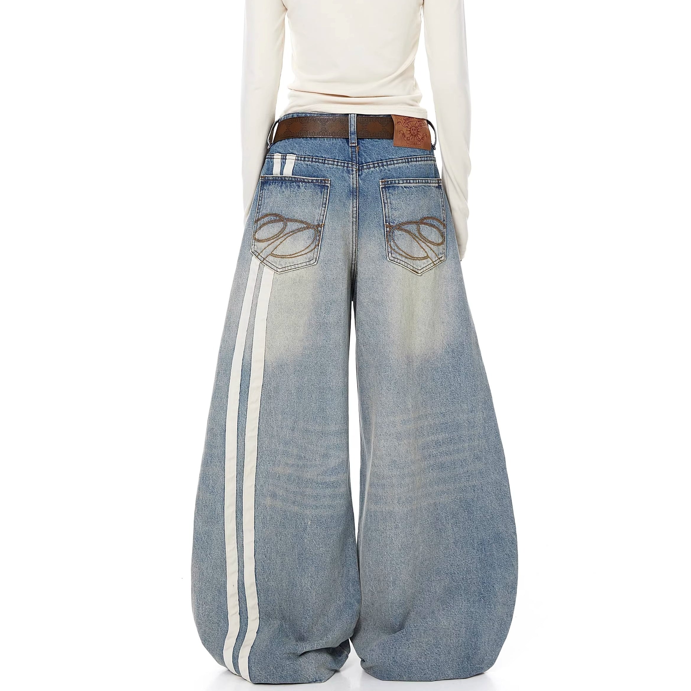Vintage Distressed Striped Curve Jeans BK7068
