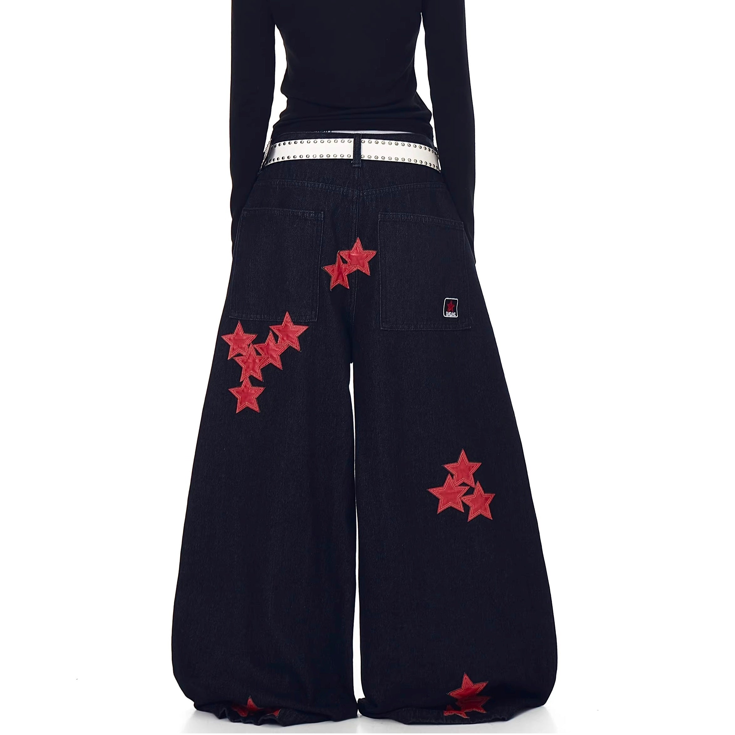 Fflag Patch Rhinestone Wide Curve Jeans BK7066