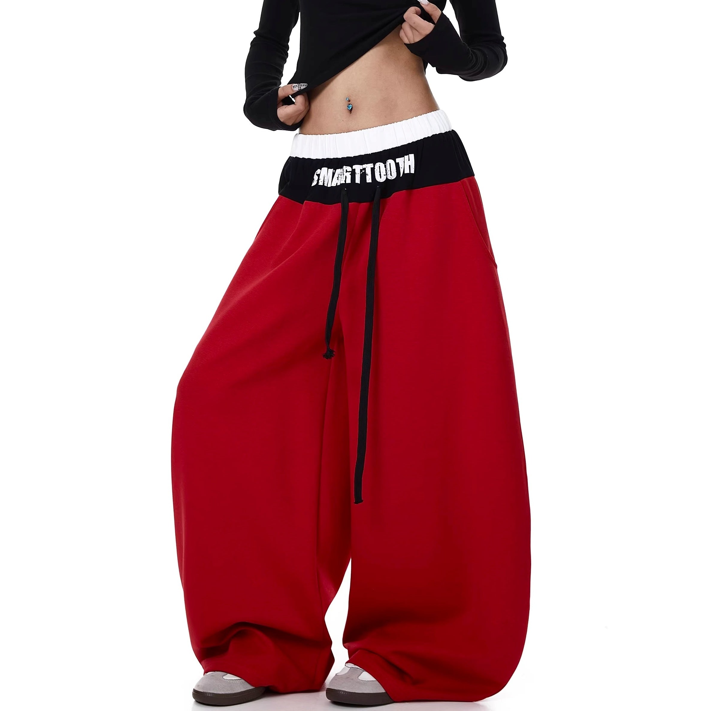 Fake Layered Spliced Letter Print Curve Sweat Pants BK7073
