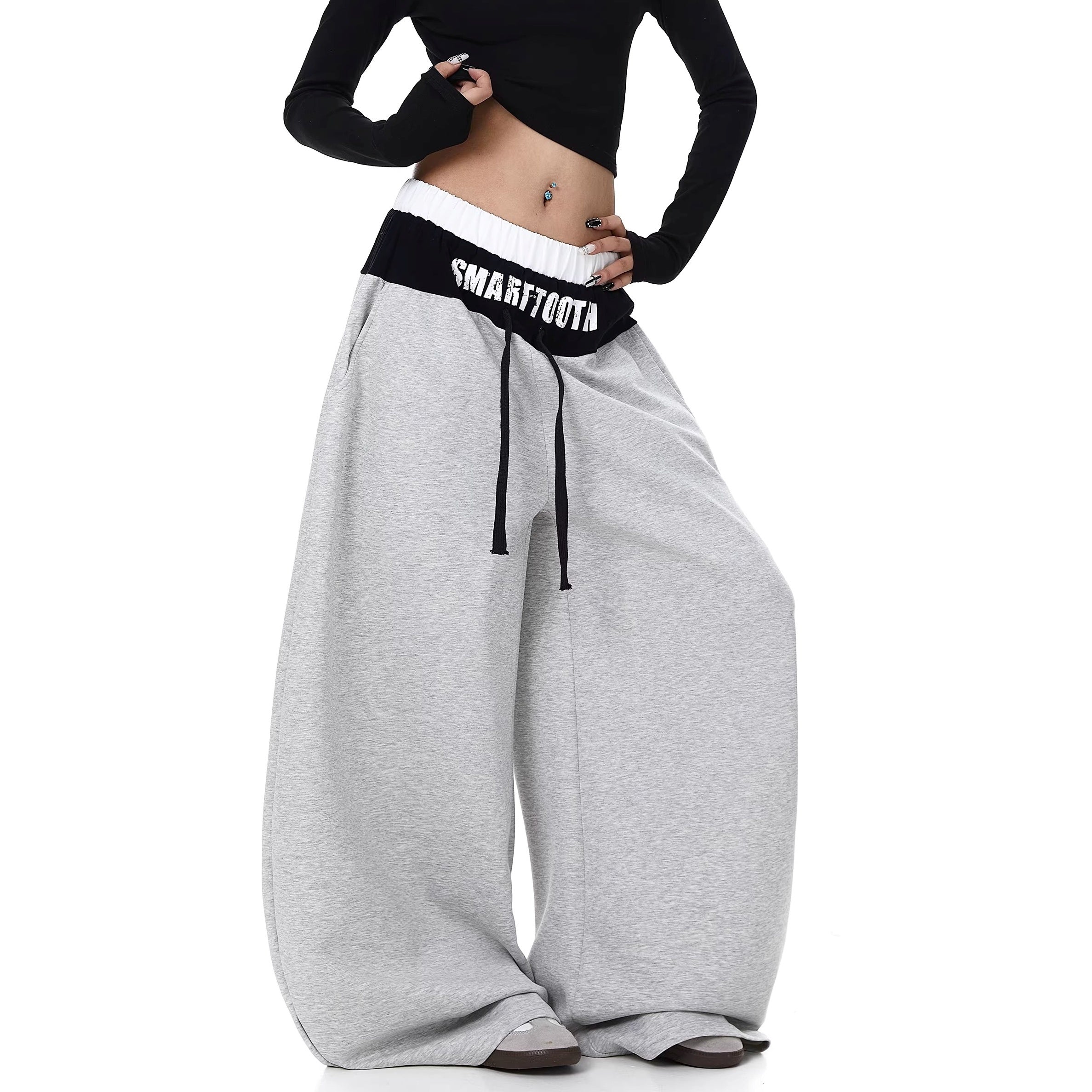 Fake Layered Spliced Letter Print Curve Sweat Pants BK7073