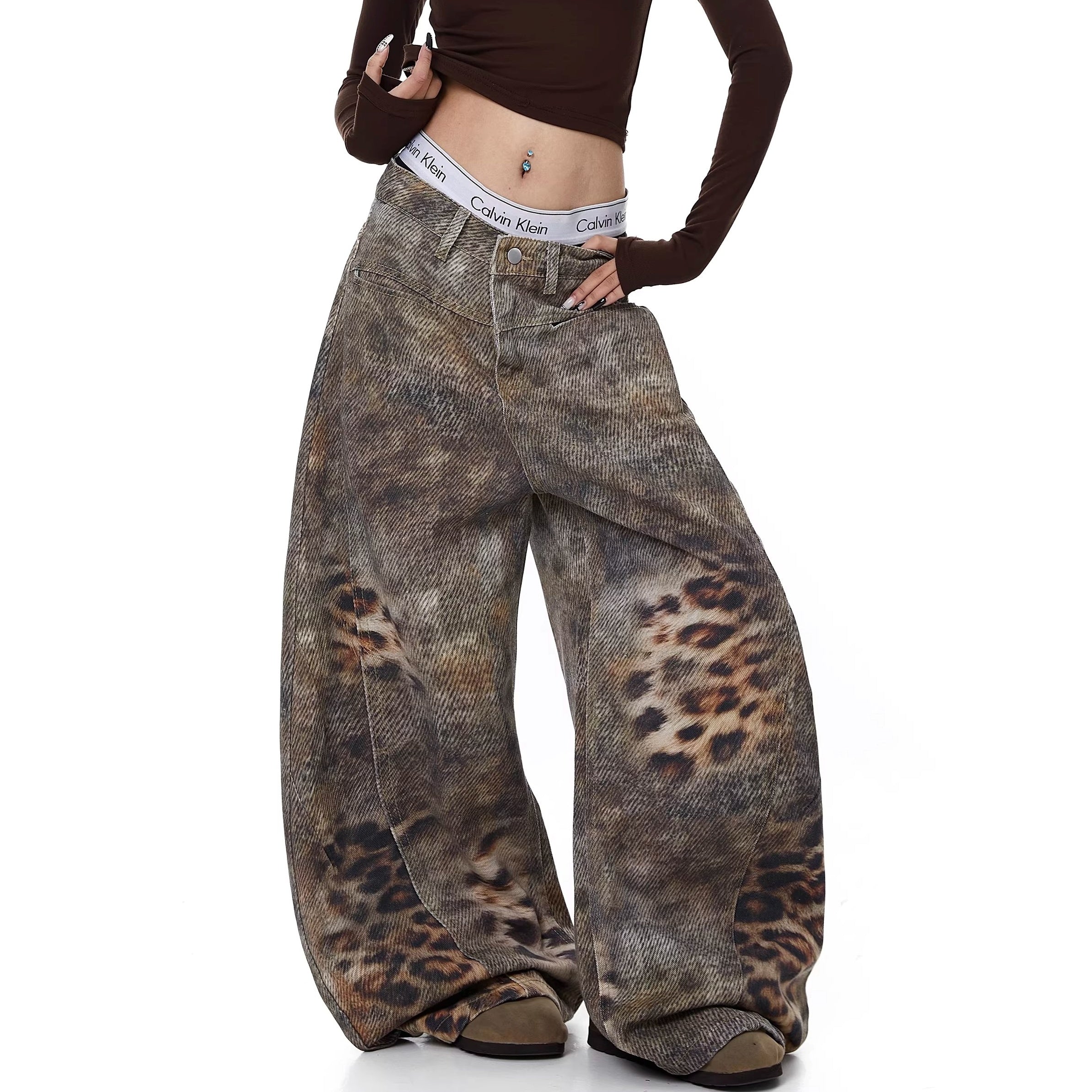 Gradation Leopard Print Wide Curve Pants MW10358